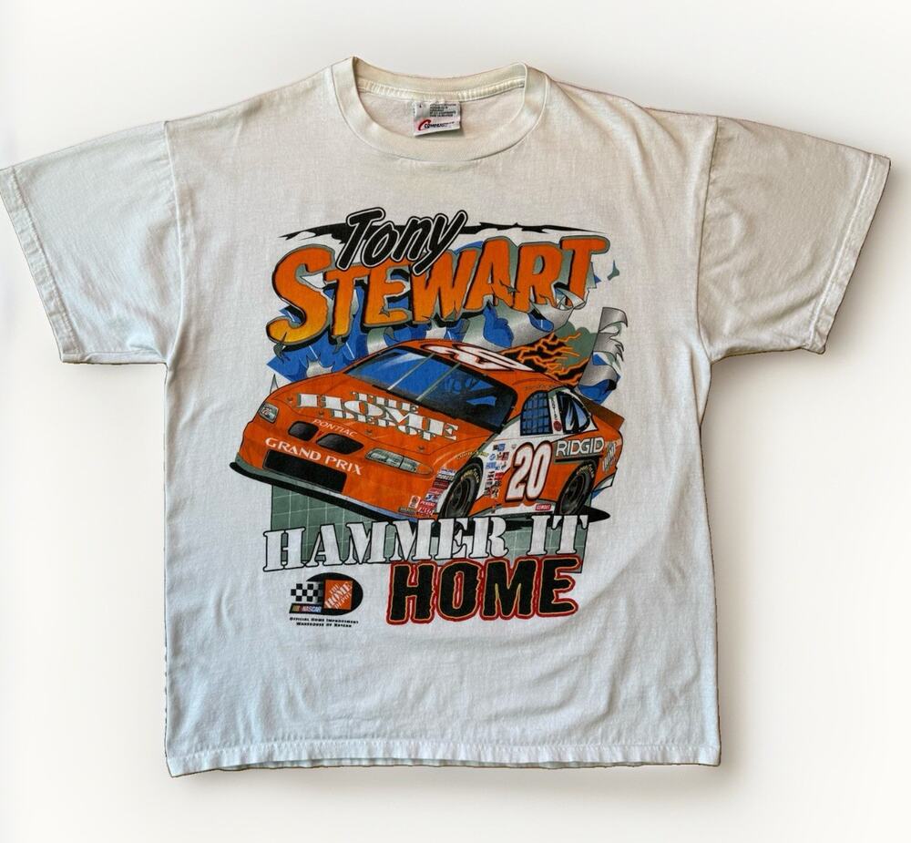 Vintage Tony Stewart Shirt Large White Y2K Nascar Streetwear All Over Print